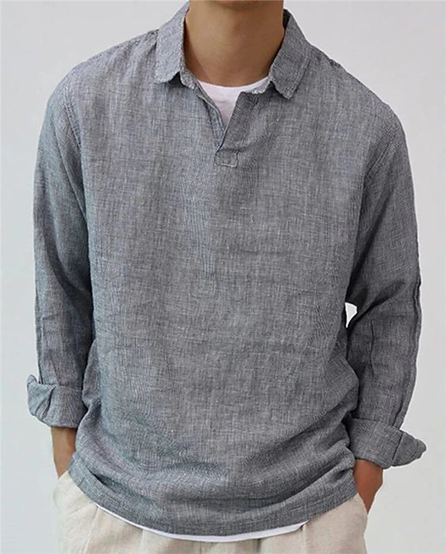 New Fashion Men's Pullover Shirt Solid Color Long Sleeve Lapel Oversize Casual Top Tee Summer Clothing For Men Shirts